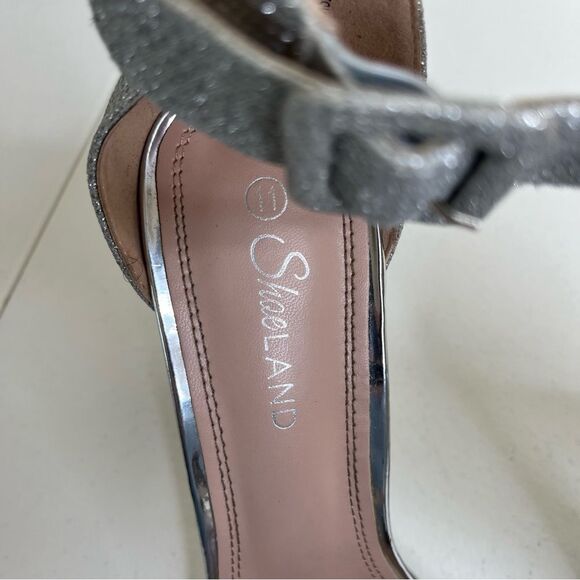 ShoeLand Cutesy Silver Sparkly Metallic Platform Ankle Strap High Heel Womens 11 - Picture 9 of 15